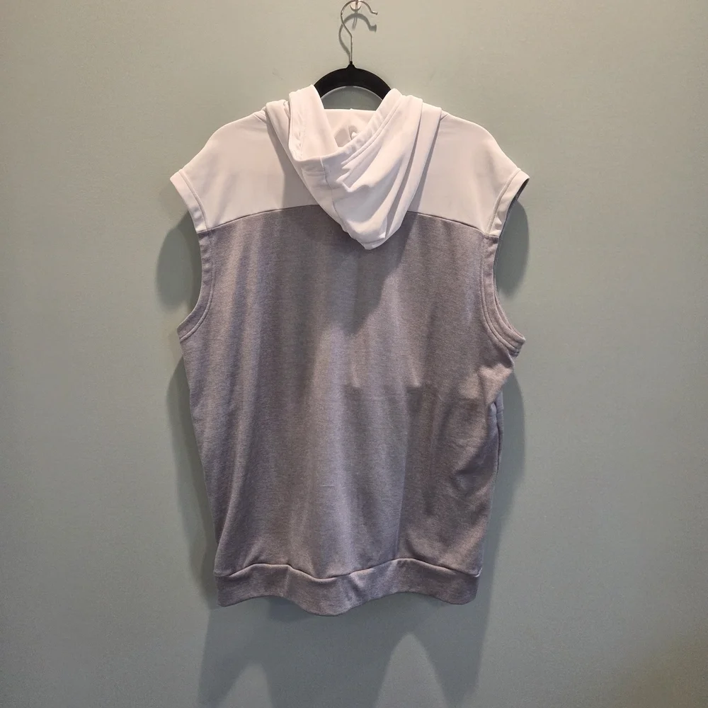 Adidas Sleeveless Hoodie Gray White Colorblock Kangaroo Pocket XL Unisex